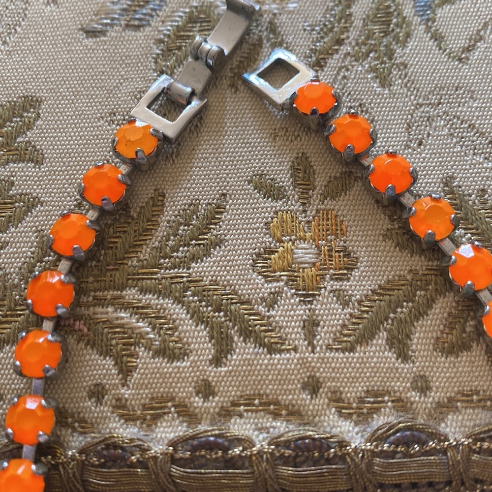 Statement Orange Crystal Silver Tone Necklace - image 3